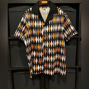 Pinup Couture PUG Men’s Button Down Shirt In Diamond Argyle Style Size M NWOT
